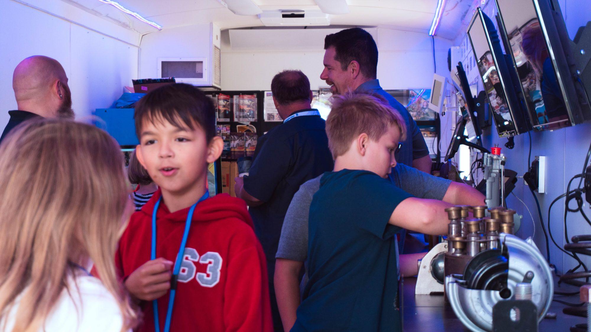 students inside the career exploration trailer