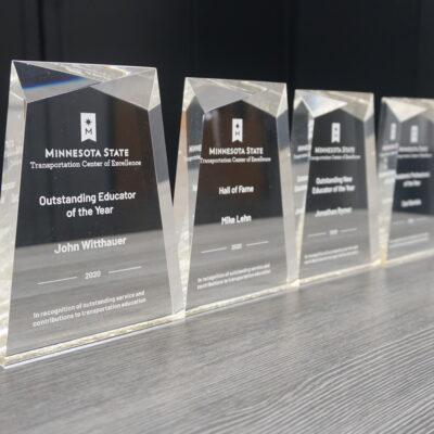 TCOE Awards lined up in a line